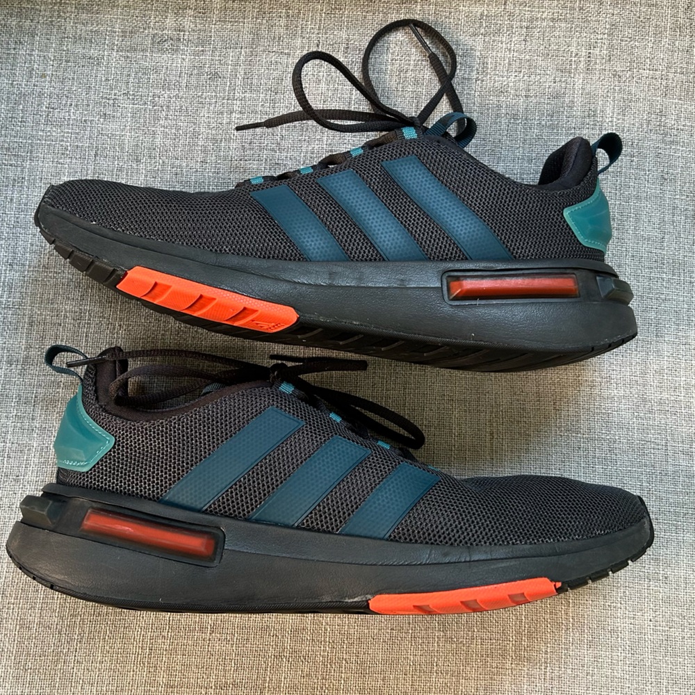 Adidas Men's Racer Casual Running Black and Teal Sneakers Size 10